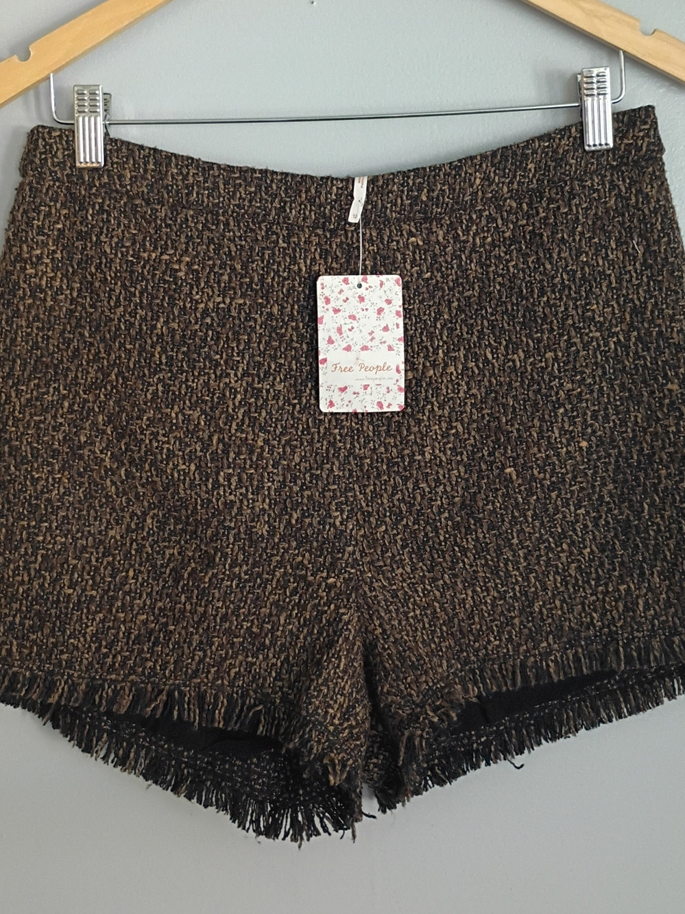 Free People Mocha Tweed High Waisted Shorts Size 12 NWT